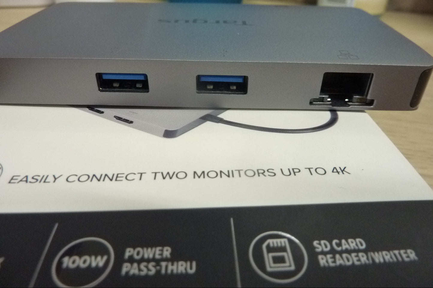 Targus USB-C Docking Station, Dual HDMI 4K Monitor Display Ports, Gigabit Ethernet, Micro SD, 2x USB 3.0 with 100W Power Delivery - Silver