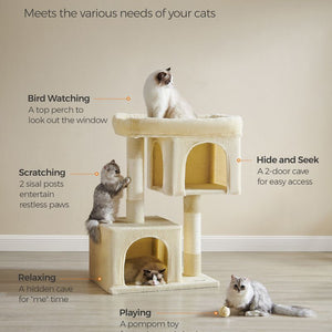 Feandrea 101 cm Tall Cat Tree with Scratching Posts XL Beige