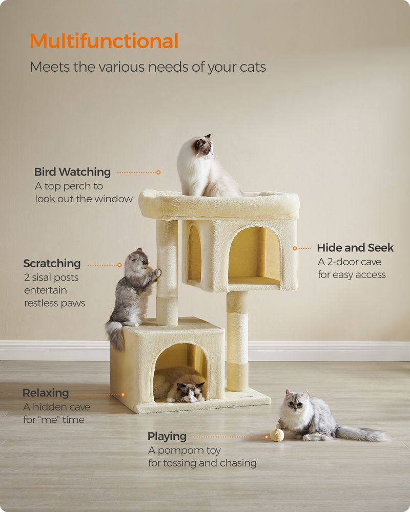 Feandrea 101 cm Tall Cat Tree with Scratching Posts XL Beige