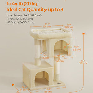 Feandrea 101 cm Tall Cat Tree with Scratching Posts XL Beige