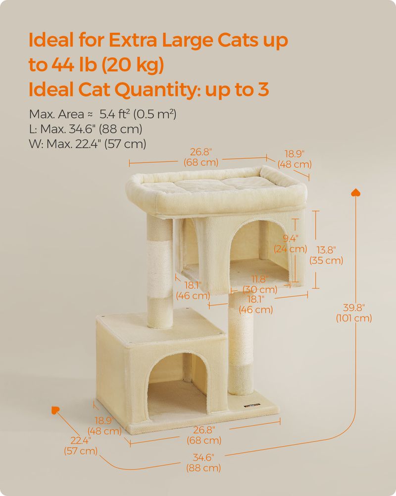 Feandrea 101 cm Tall Cat Tree with Scratching Posts XL Beige