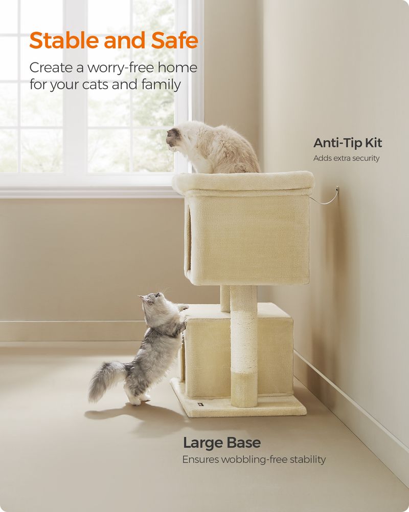 Feandrea 101 cm Tall Cat Tree with Scratching Posts XL Beige