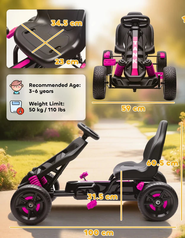 AIYAPLAY Pedal Go Kart for Kids Aged 3-6 Years-pink 370-395v00pk