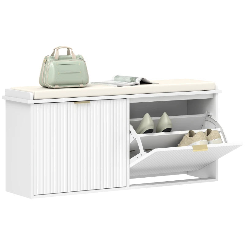 HOMCOM Elegant Ten Shoe Bench, with Top Seat - White