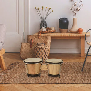 HOMCOM Wooden Bongo Drum Set