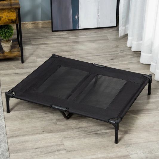 Pawhut Large, Cooling And Portable Raised Pet Bed With Metal Frame Black