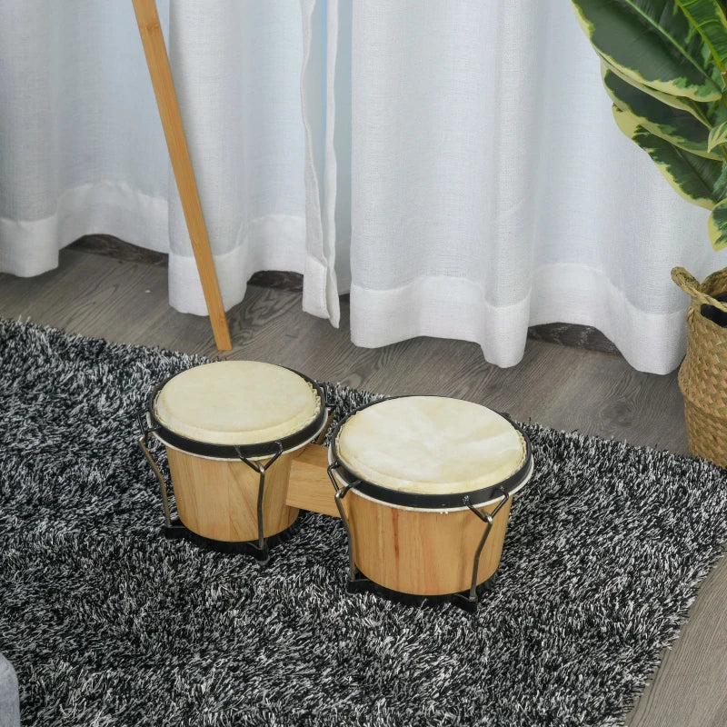 HOMCOM Wooden Bongo Drum Set
