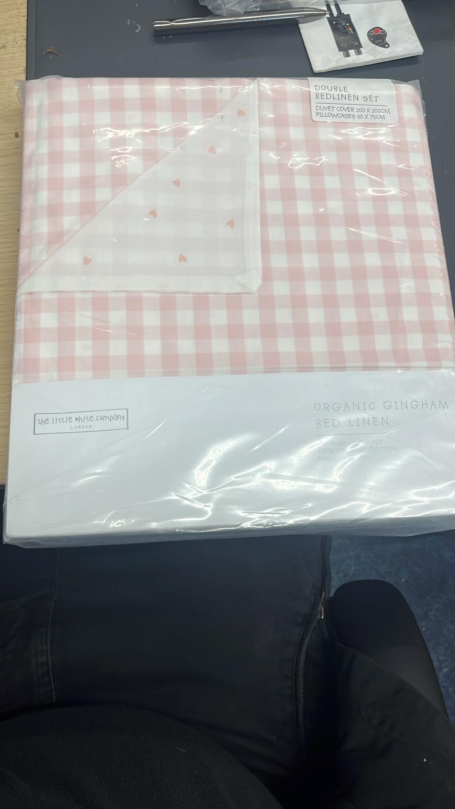 the little white company organic gingham bed linen reversable DOUBLE SET