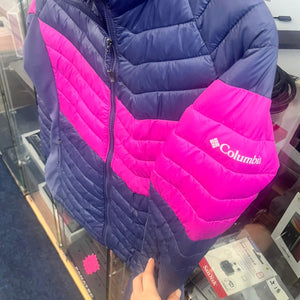 COLUMBIA WOMENS POWDER PASS LIGHTWEIGHT JACKET-LARGE-NAVY/PINK