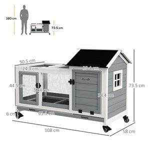 Wooden Rabbit Hutch-GREY-D51-352V00GY