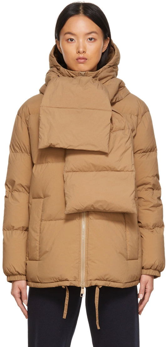 Hugo Boss Women's Duck Down Patinara Puffer Camel Scarf Hood UK 12