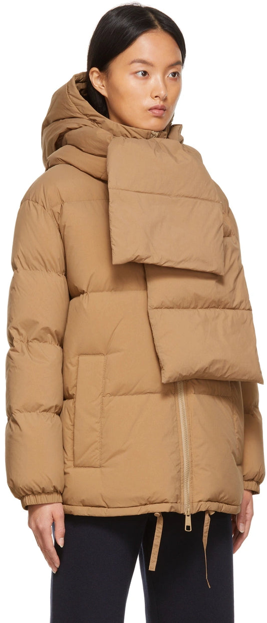 Hugo Boss Women's Duck Down Patinara Puffer Camel Scarf Hood UK 12