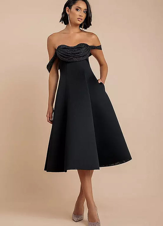 Goddive sparkle chiffon cowl bardot skater midi dress size 12