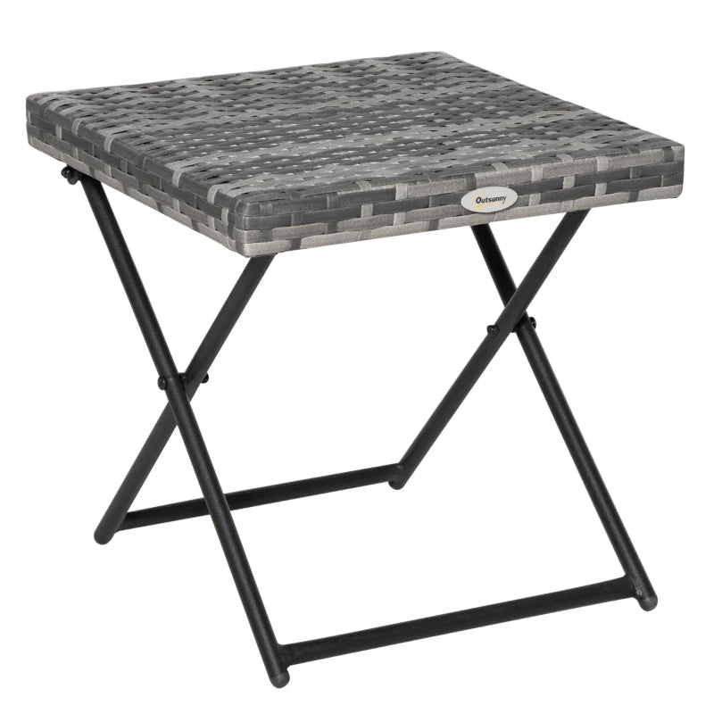 Outsunny Square PE Wicker Rattan Folding Table-grey 867-034gy