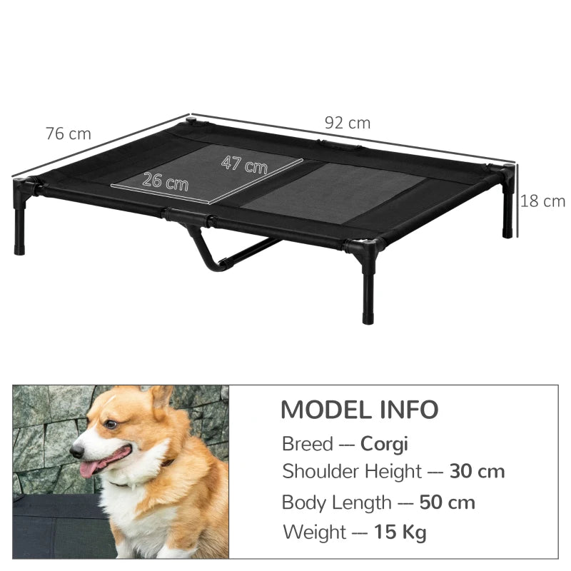 Pawhut Large, Cooling And Portable Raised Pet Bed With Metal Frame Black