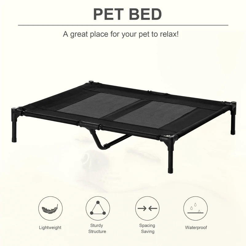 Pawhut Large, Cooling And Portable Raised Pet Bed With Metal Frame Black