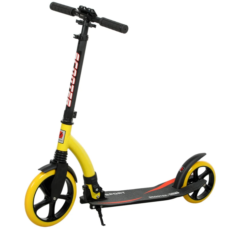 HOMCOM Foldable Kick Scooter with Double Shock Absorption and Big Wheels-14+YEARS-YELLOW