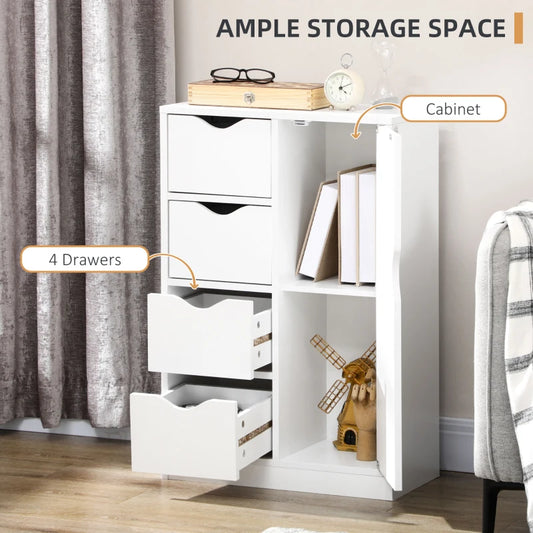 HOMCOM Bathroom Cabinet, Freestanding Storage Cabinet with 4 Drawers