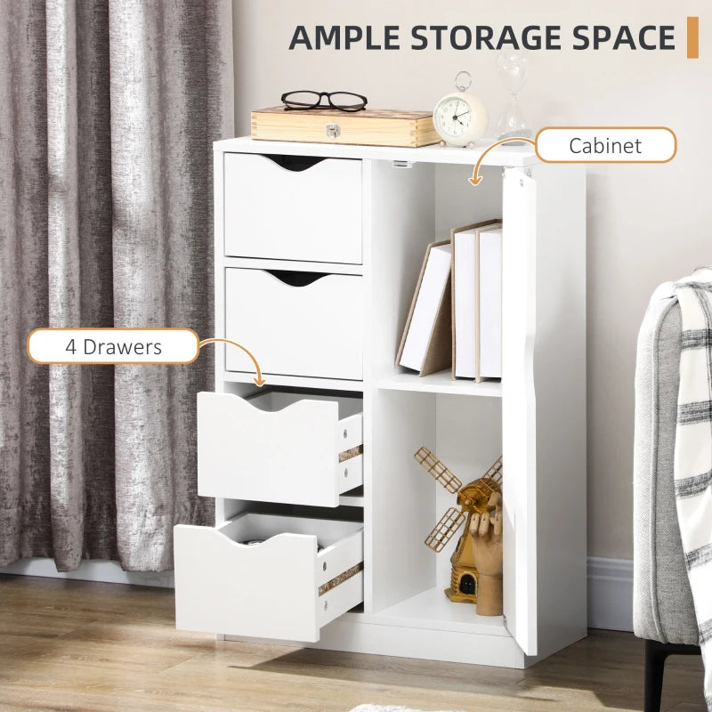 HOMCOM Bathroom Cabinet, Freestanding Storage Cabinet with 4 Drawers