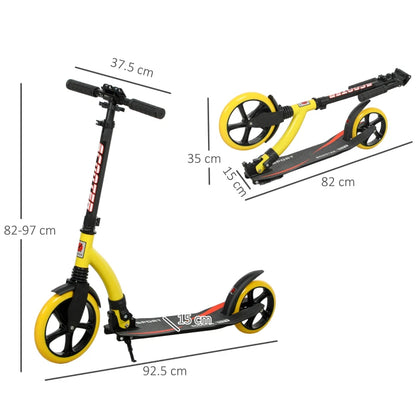 HOMCOM Foldable Kick Scooter with Double Shock Absorption and Big Wheels-14+YEARS-YELLOW