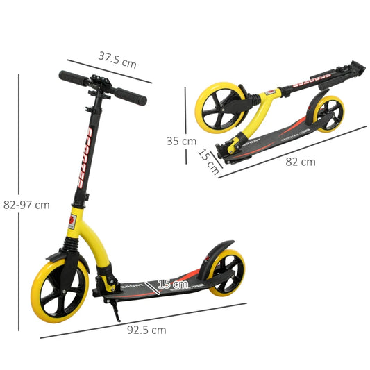 HOMCOM Foldable Kick Scooter with Double Shock Absorption and Big Wheels-14+YEARS-YELLOW