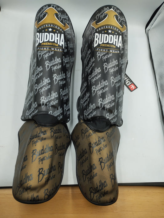 Buddha Muay Thai MMA Kick Boxing Shin Guards Top Premium Black-XL