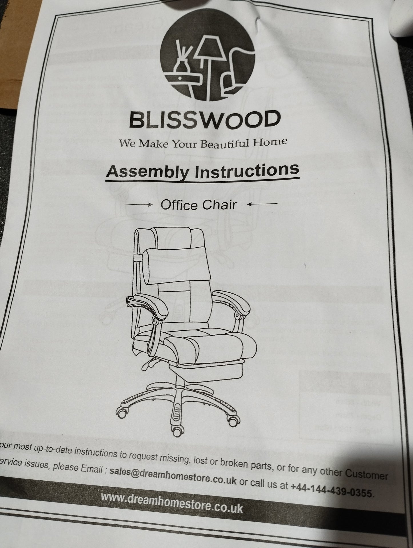 Blisswood office chair with big pillow Grey