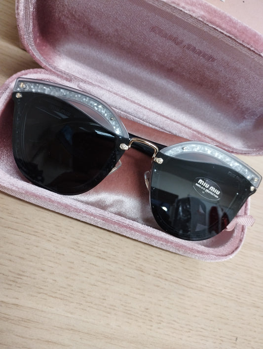 MIU MIU SMU03T REVEAL Glitter Half Rim Sunglasses Black Made in Italy