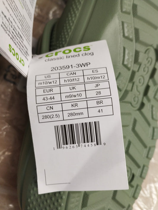 CROCS Fur Lined Classic- moss/multi UK M9/W10