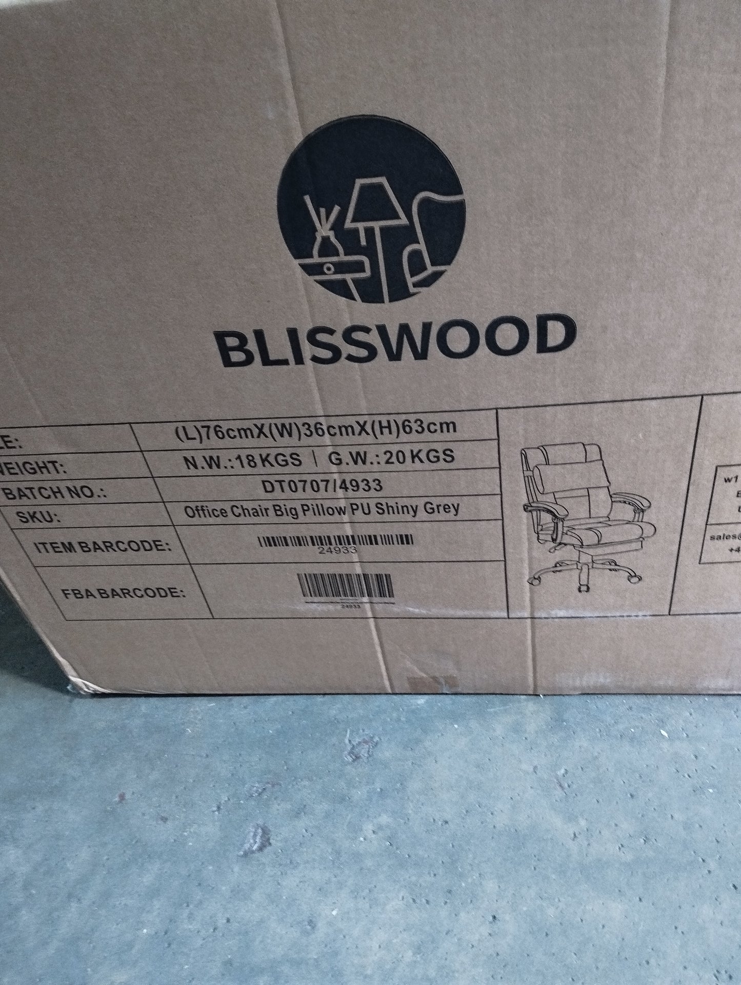 Blisswood office chair with big pillow Grey