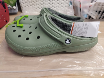 CROCS Fur Lined Classic- moss/multi UK M9/W10