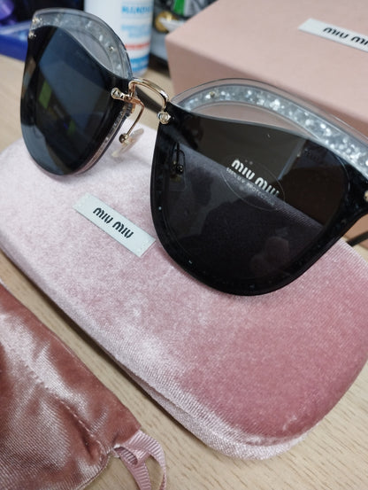 MIU MIU SMU03T REVEAL Glitter Half Rim Sunglasses Black Made in Italy