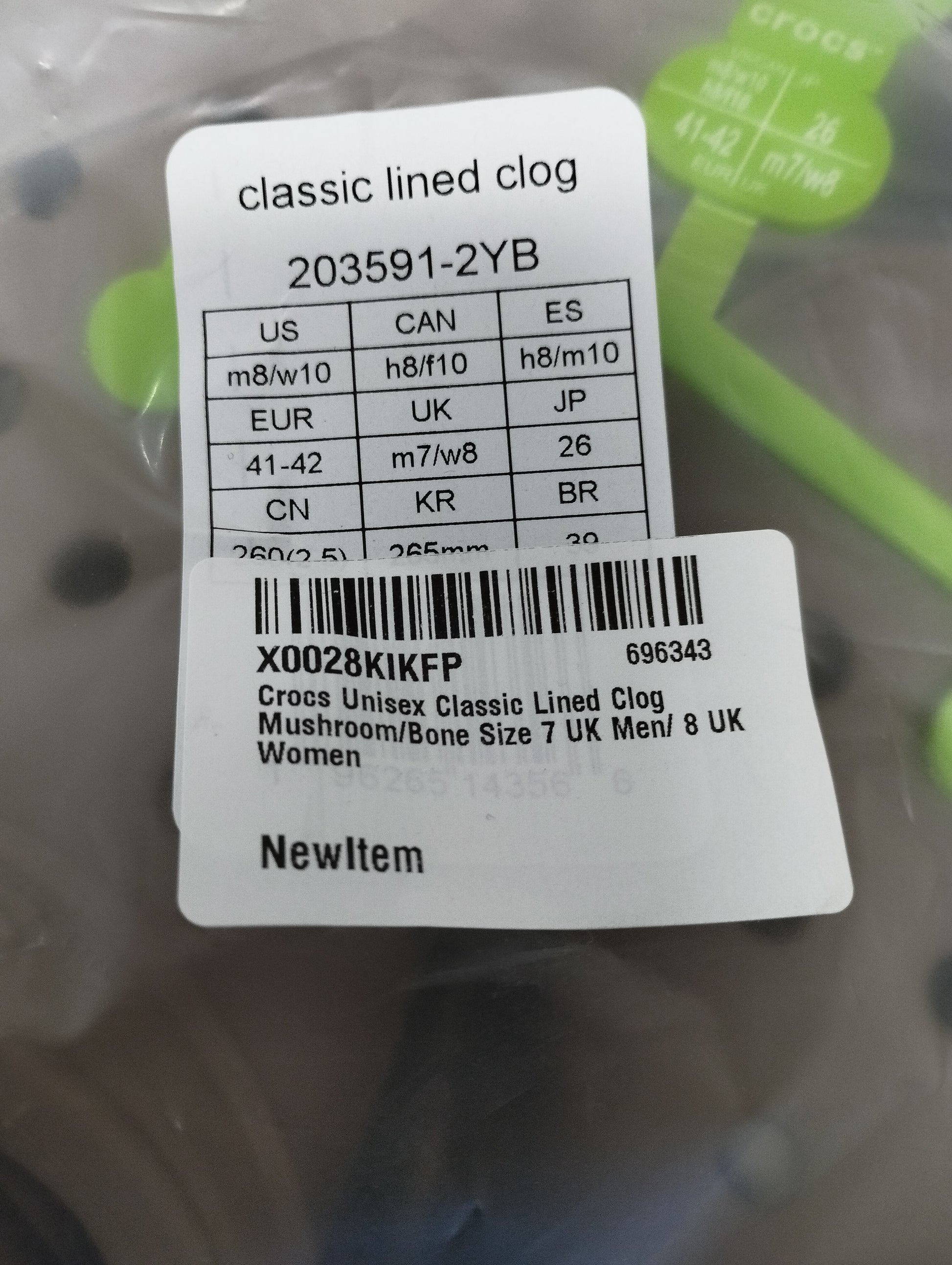 Crocs Classic Lined Clog- UK M8/W9