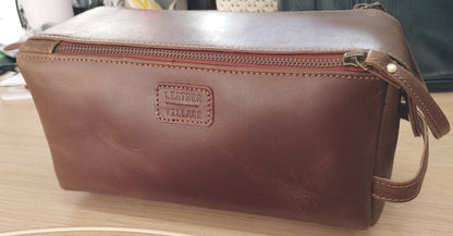 Leather Village Toiletry Bag - Brown