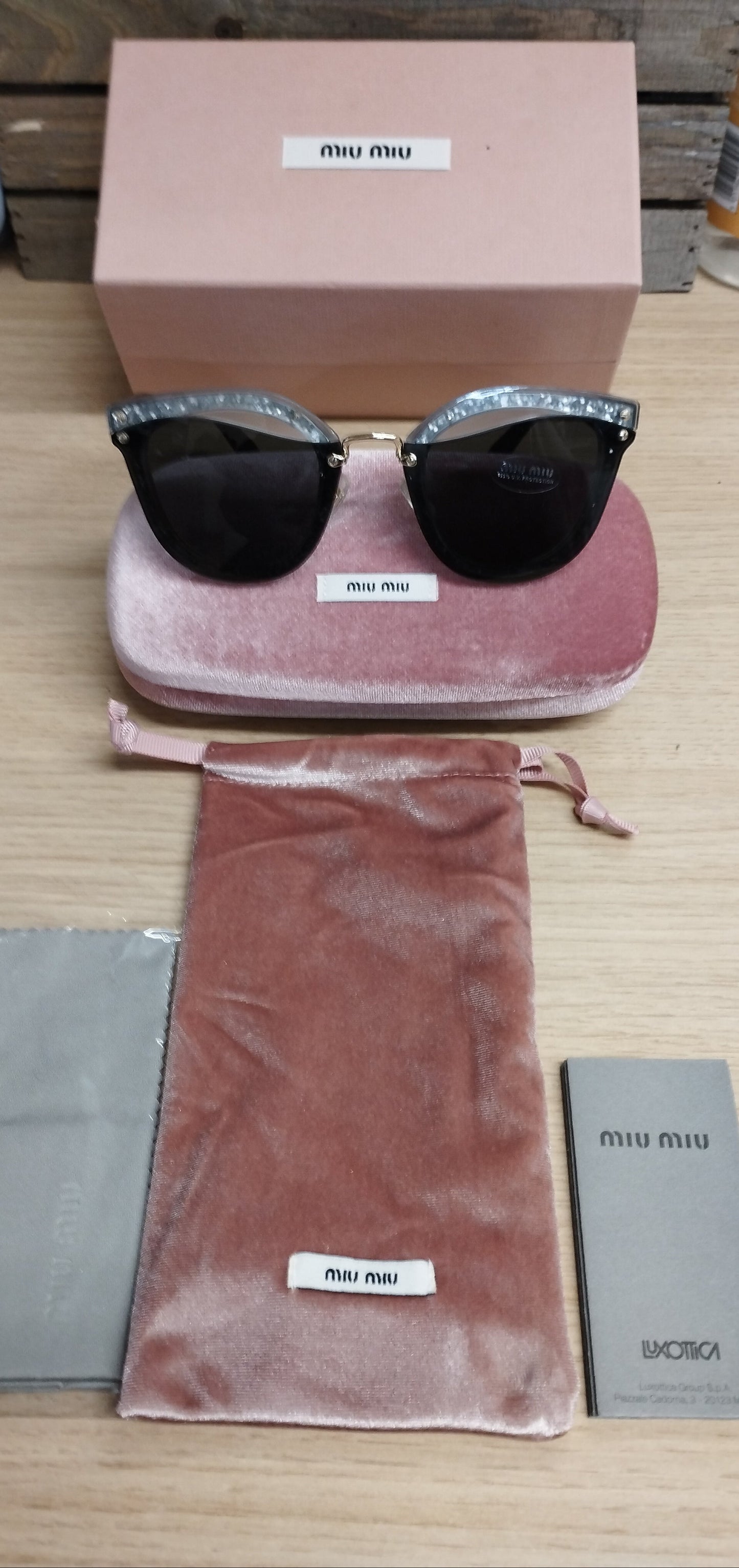 MIU MIU SMU03T REVEAL Glitter Half Rim Sunglasses Black Made in Italy