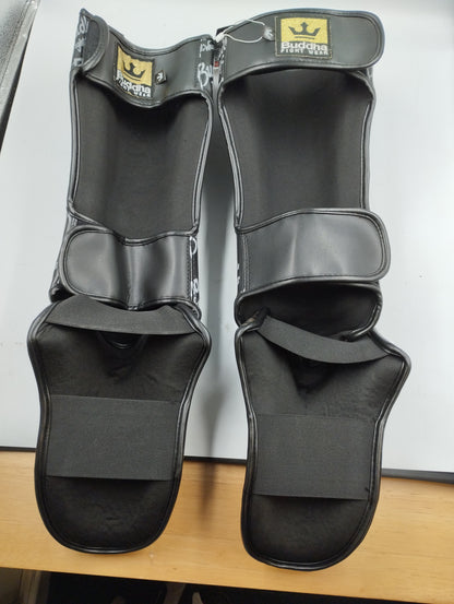 Buddha Muay Thai MMA Kick Boxing Shin Guards Top Premium Black-XL