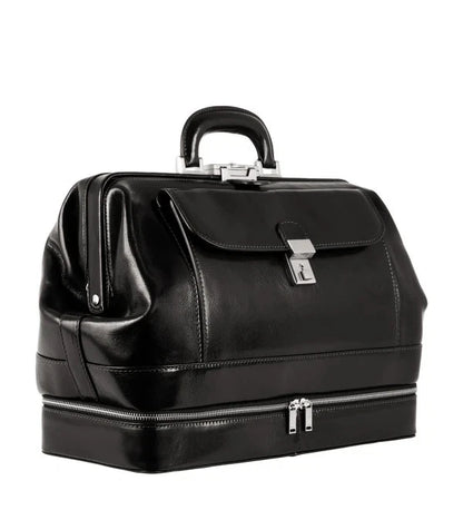 TIME RESISTANCE Large Italian Leather Doctor Bag -The Master and Margarita-BLACK