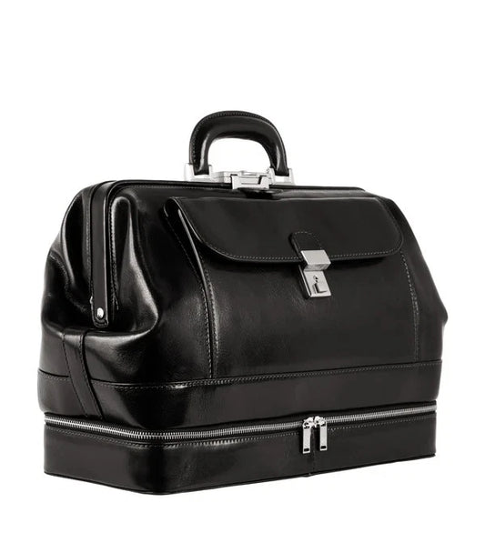 TIME RESISTANCE Large Italian Leather Doctor Bag -The Master and Margarita-BLACK