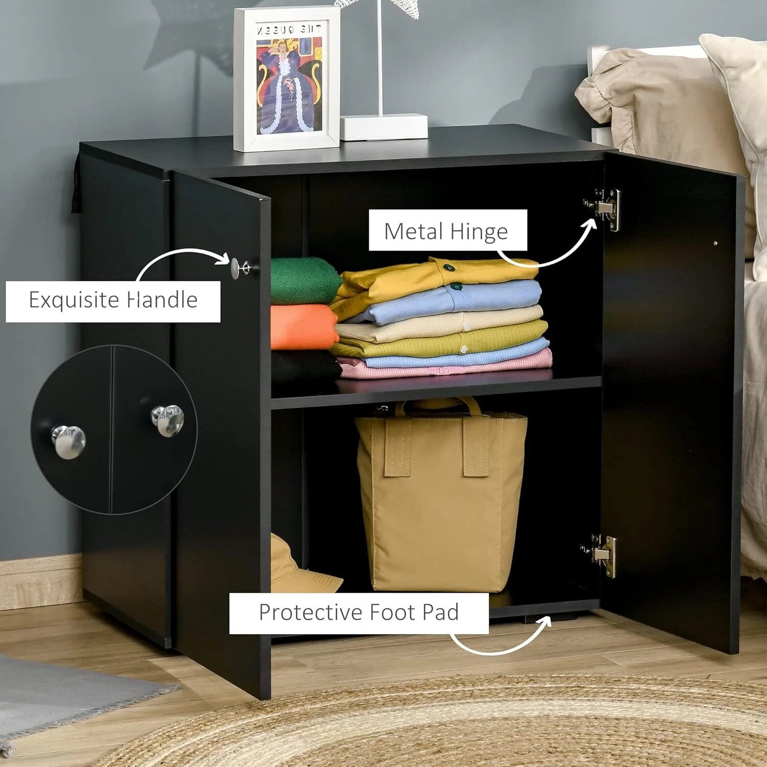 HOMCOM Storage Cabinet w/Two Shelves - Black