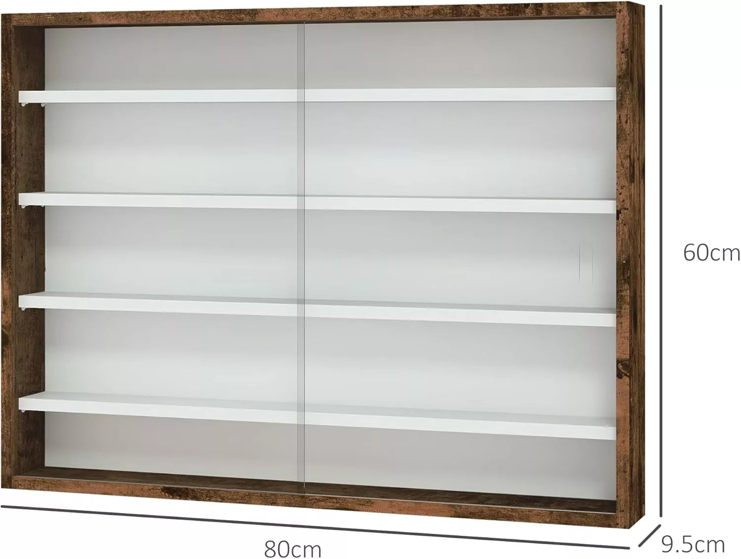 HOMCOM 5-Tier Wall Display Shelf Unit w/4 Adjustable Shelves RUSTIC BROWN