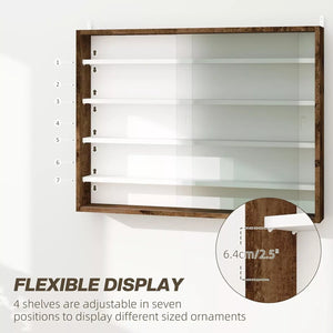 HOMCOM 5-Tier Wall Display Shelf Unit w/4 Adjustable Shelves RUSTIC BROWN