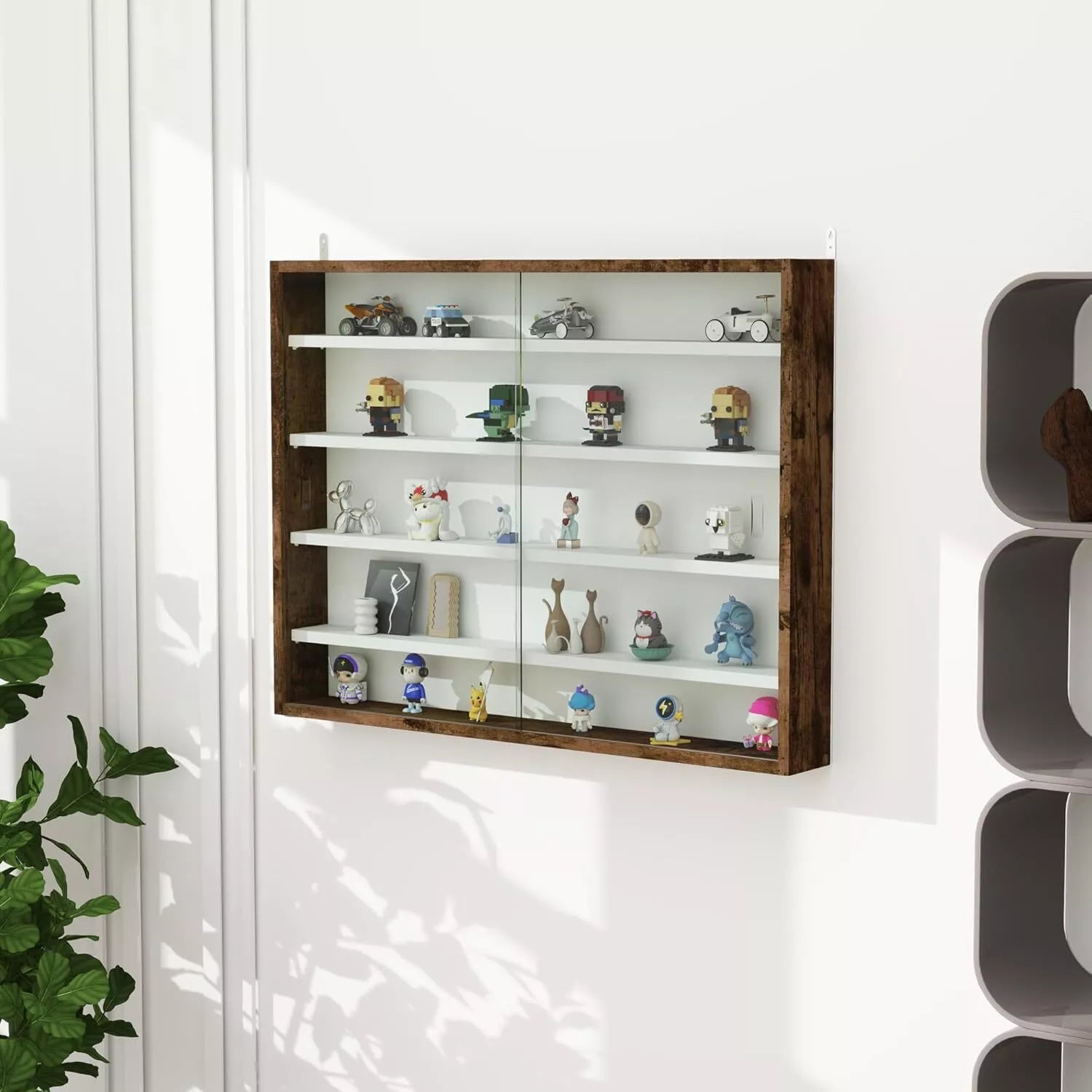 HOMCOM 5-Tier Wall Display Shelf Unit w/4 Adjustable Shelves RUSTIC BROWN