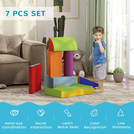 HOMCOM 7 Piece Soft Soft Play Set for Toddlers 1-3 Years, PU and EPE - Blue