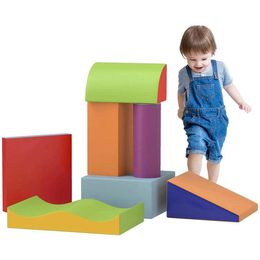 HOMCOM 7 Piece Soft Soft Play Set for Toddlers 1-3 Years, PU and EPE - Blue