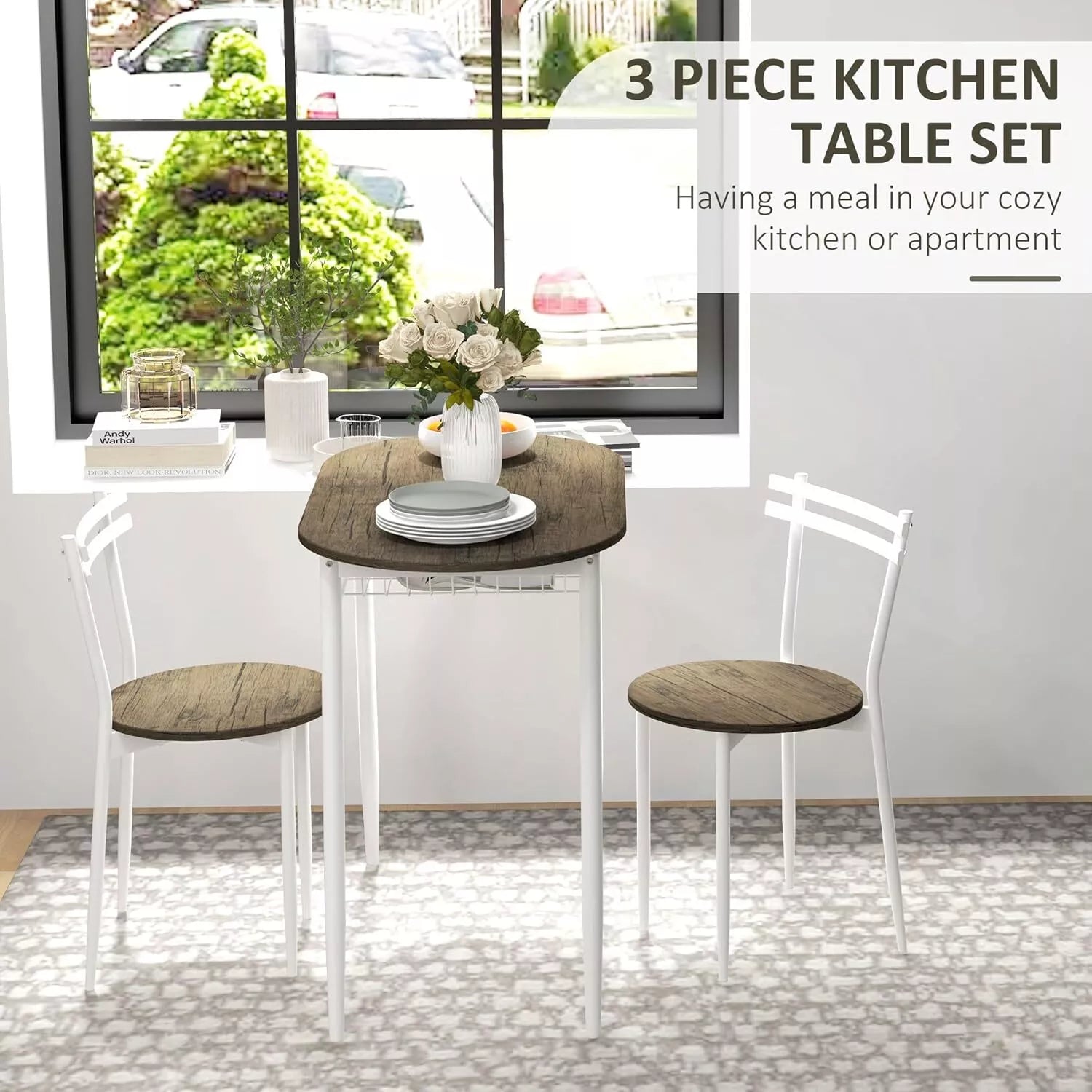 HOMCOM 3-Piece Dining Table and Chairs Set