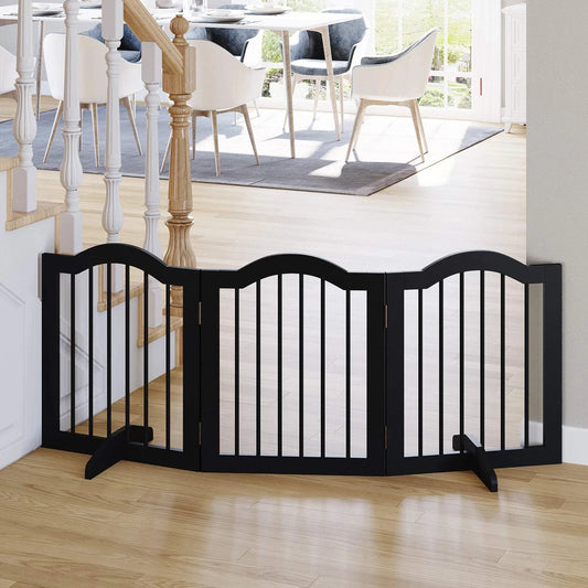 PawHut Freestanding Dog Gate, Wooden Foldable Pet Fence