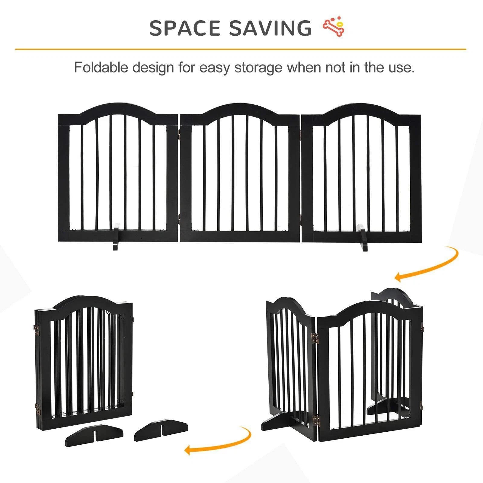 PawHut Freestanding Dog Gate, Wooden Foldable Pet Fence