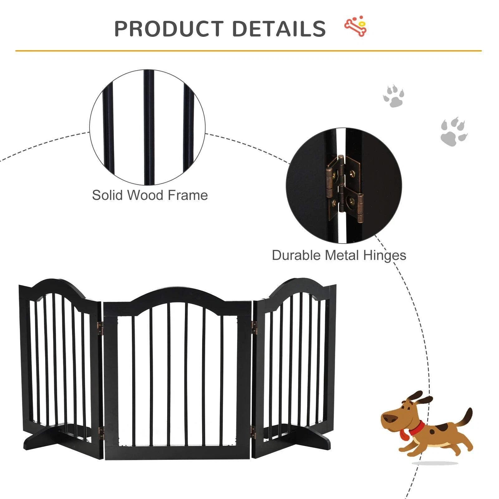 PawHut Freestanding Dog Gate, Wooden Foldable Pet Fence