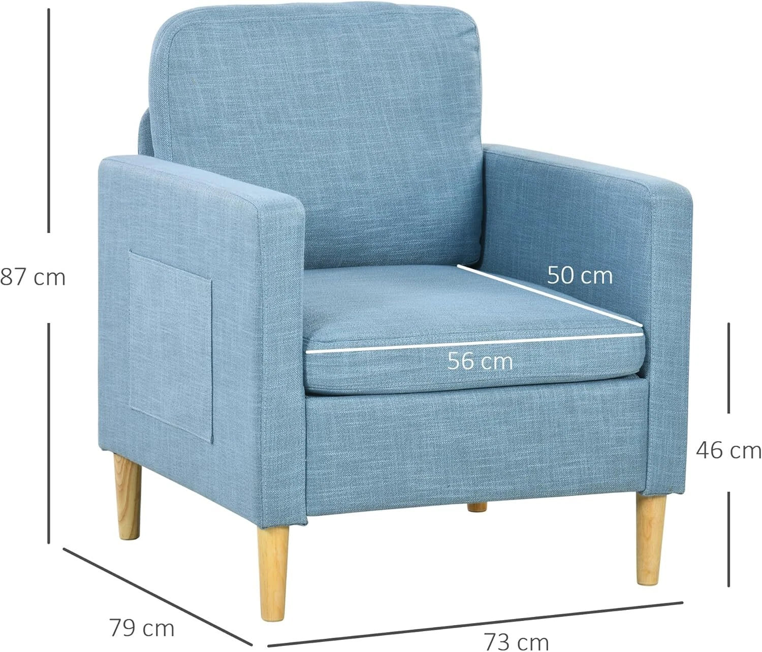 HOMCOM One Seater Sofa for Living Room, Modern Fabric Armchair blue