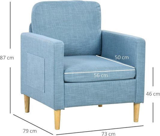 HOMCOM One Seater Sofa for Living Room, Modern Fabric Armchair blue